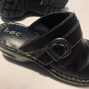 BOC Black Leather Clogs with Contrast Stitching